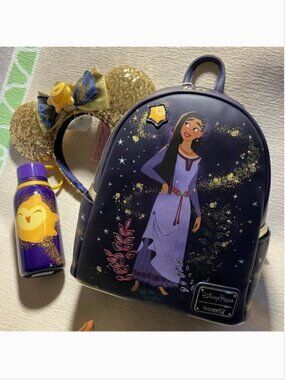 Loungefly Asha Wish Backpack, Star Ears and Water bottle